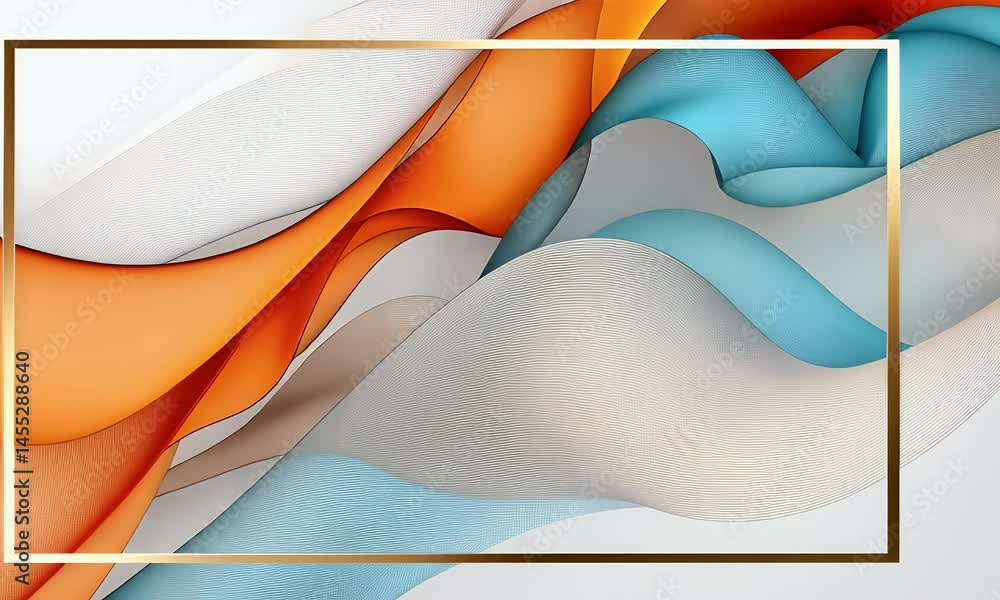 Poster white background with orange and gold wavy lines, simple vector style, rectangular frame.