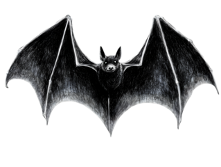 Bat Illustration with Wings Spread in Silhouette Isolated on Transparent Background