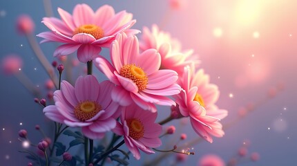Dreamy pink daisy arrangement with bokeh lights for soothing backgrounds