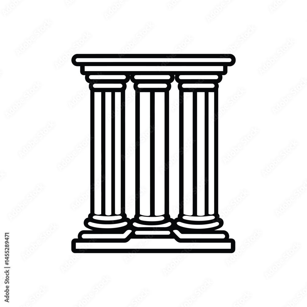 Poster three pillars icon of architecture, isolated on a transparent background