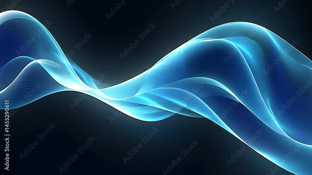 Poster smooth flowing abstract design of blue waves mesmerizing light texture evoking tranquility and movem