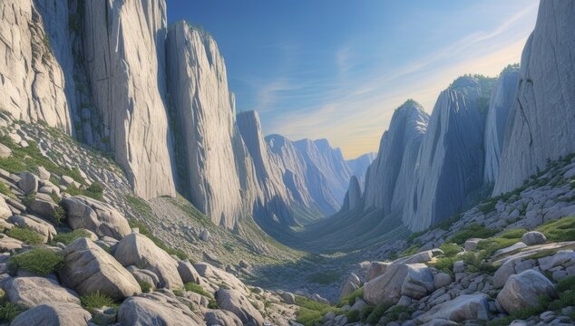 Majestic Rock Formation with Valley Underneath a Clear Sky in the Great Outdoors