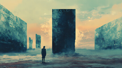 Healing wounds the enduring presence of scars in life's journey emotional landscape visual art reflective perspective. [Hollow Monoliths] | Worn Spires | time scars. Illustration