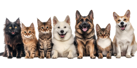 Diverse Group Of Happy Cats And Dogs Pets Isolated Transparent Background Photo