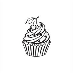 Cupcake Silhouette Clip Art | Black Frosted Cupcake Outline on White Background