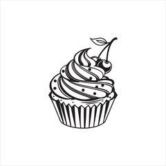 Cupcake Silhouette Clip Art | Black Frosted Cupcake Outline on White Background