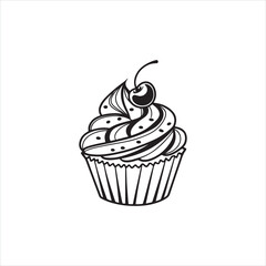 Cupcake Silhouette Clip Art | Black Frosted Cupcake Outline on White Background