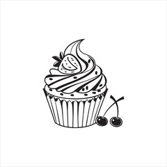 Cupcake Silhouette Clip Art | Black Frosted Cupcake Outline on White Background