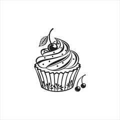 Cupcake Silhouette Clip Art | Black Frosted Cupcake Outline on White Background
