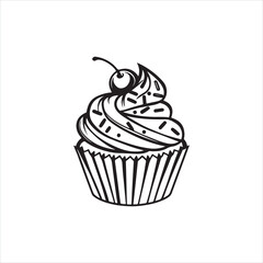 Cupcake Silhouette Clip Art | Black Frosted Cupcake Outline on White Background