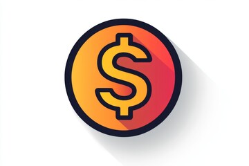 Obraz premium Minimal flat orange coin with black dollar sign and subtle shadow