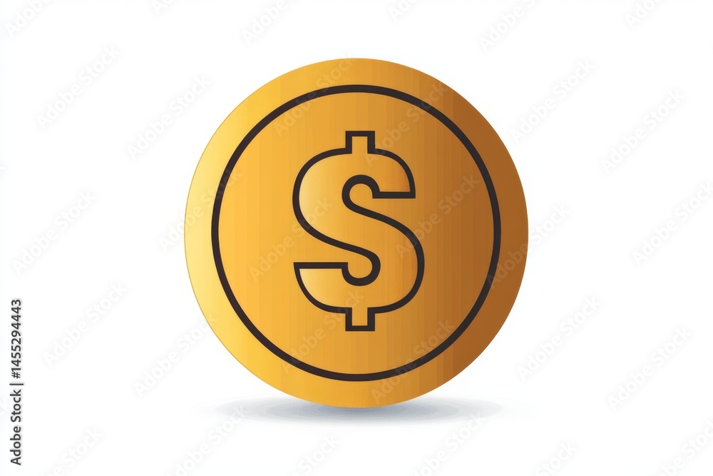 Wall mural golden coin in realistic style with embossed details and light reflection
