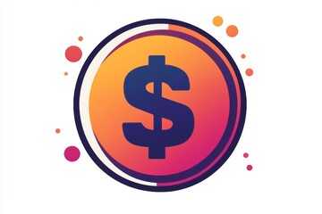 Obraz premium Flat round coin icon in purple and orange gradient with black outline