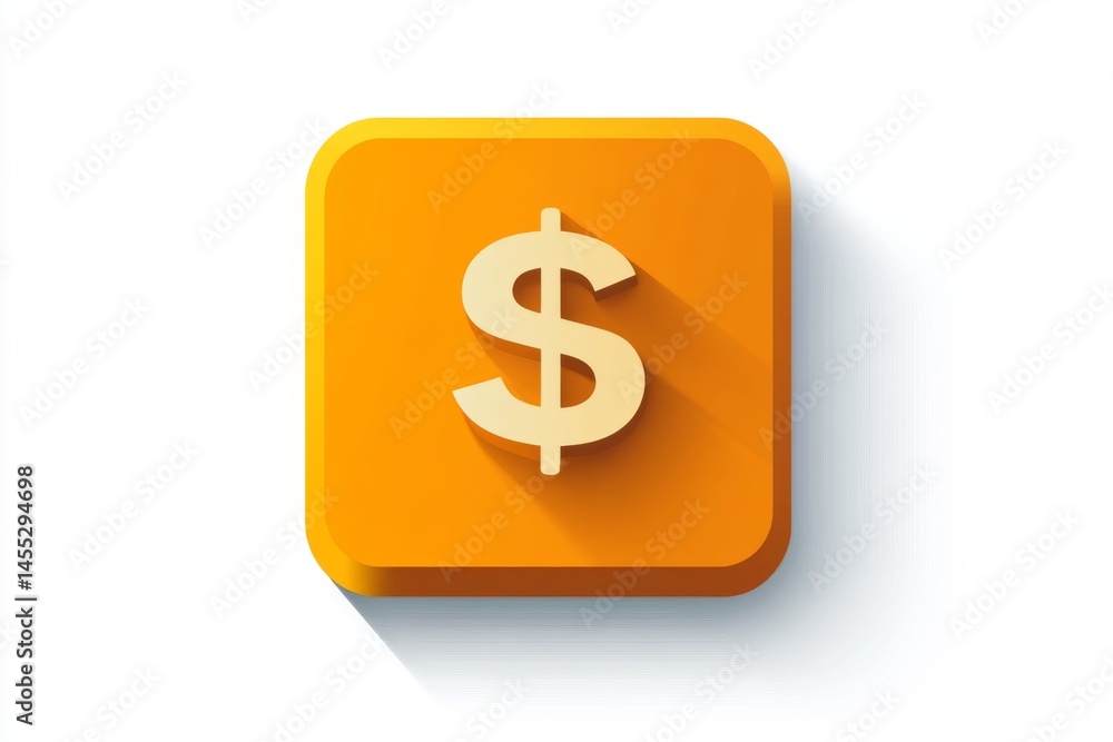 Wall mural three-dimensional orange cube with embossed dollar sign casting a soft shadow
