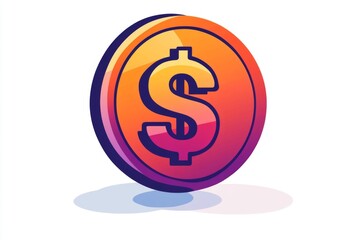 Obraz premium Modern colorful coin illustration with vibrant gradient and black centered dollar symbol