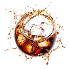 cola and ice with splash isolatedin the shape of circle drink swirl isolated on white and transparent background