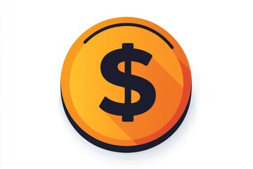 Obraz premium Orange coin with a dollar symbol in a minimal gradient style on white background