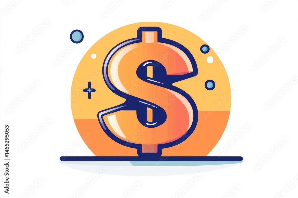 Wall mural cartoon coin with soft drop shadow and gradient yellow and blue color scheme