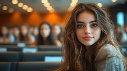 Fototapeta premium Stunning Portrait of a Young Woman with Long Brown Hair