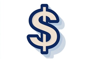 Dark blue dollar symbol in flat icon style on light background with shadow