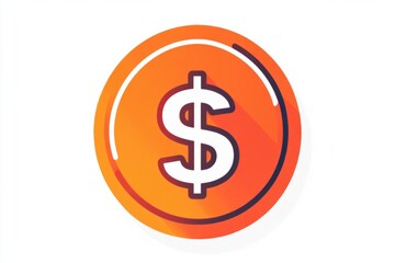 Obraz premium Flat vector coin icon with white dollar symbol and orange background