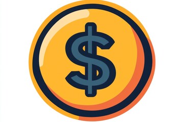 Obraz premium Flat yellow coin icon with dark orange center and bold outline