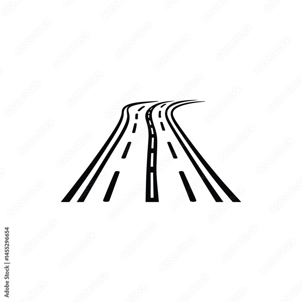 Poster winding highway with dashed line, minimal design on transparent background