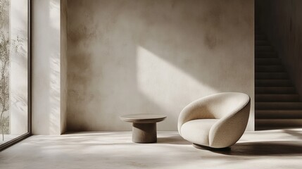 Neutral tones define a modern interior design scene.