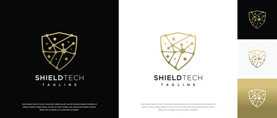 Security shield technology logo design template. Shield digital technology logo design vector icon	
