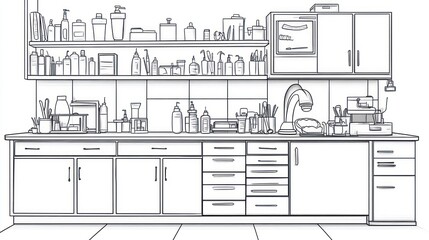 Clean Dental Lab Interior, Shelves and Cabinets