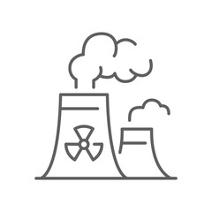 Radiation pollution icon. Simple outline style. Nuclear, power plant, experiment, smoke, industry, environment, technology concept. Thin line symbol. Vector illustration isolated. Editable stroke.