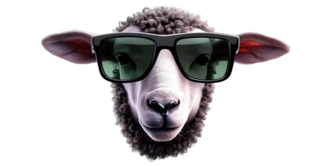 Photo Illustration of a Sheep Wearing Black Sunglasses on a Transparent Background