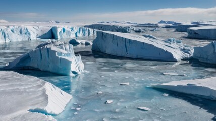 Obraz premium Serene expanse of iceberg formations in frigid waters under a clear sky expanse