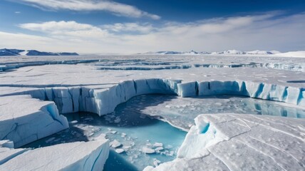 Majestic Frozen Landscape an aerial view with ice floes and deep glacial formations on a sunny day
