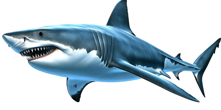 Realistic Photo of a Shark Illustration with White and Blue Tones on Isolated Background