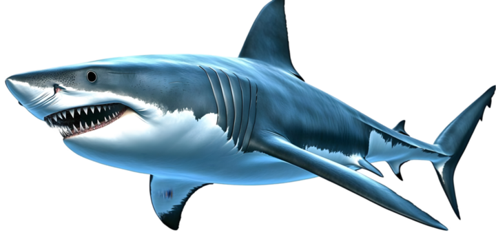 Realistic Photo of a Shark Illustration with White and Blue Tones on Isolated Background - Powered by Adobe