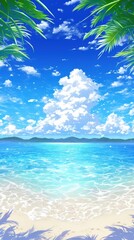 Fototapeta premium Tranquil Tropical Beach Illustration Perfect for Relaxation, Summer Vibes and Vacation Projects