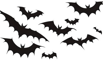 Naklejka premium Silhouette Bats Flying Black Background Isolated Illustration