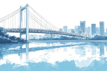 Fototapeta premium Stunning city skyline with bridge watercolor illustration ideal for print