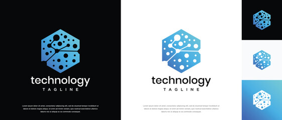 Technology connection hexagon logo design. Technology connection logo template. Technology logo symbol icon	