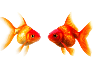 Two Orange Goldfish Swimming Isolated Against a Transparent Background Photo