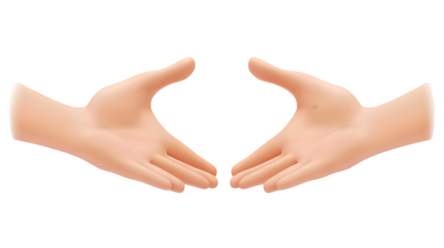 3D Rendered Hands Reaching Out in Gesture of Offering on Transparent Background