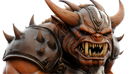 3D Rendered Monster Warrior with Horns and Spiked Armor in Studio