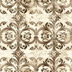Fototapeta premium Seamless Baroque Pattern Antique Parchment Design with Brown Flourishes