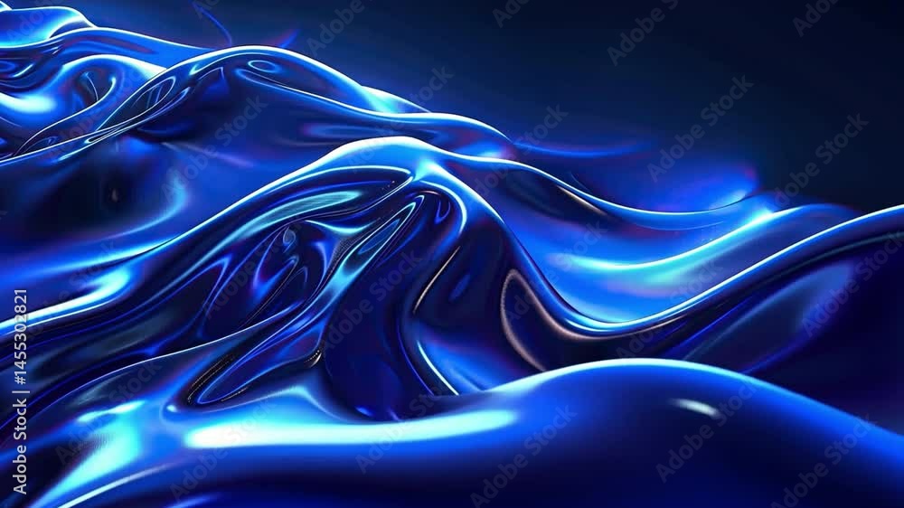 Poster Mesmerizing abstract design with smooth, flowing waves in vibrant blue hues, featuring glossy texture that enhances depth and fluidity, creating tranquil visual experience.
