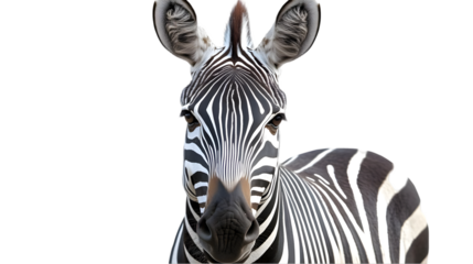 Zebra Portrait Isolated with Detailed Black and White Stripes on Transparent Background