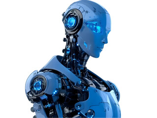 3D Rendering of a Futuristic Blue Cyborg Profile With Light Effect on Transparent Background