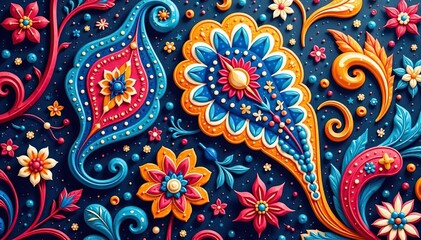 Vibrant paisley damask, flowing lines and organic shapes , curve, flowing