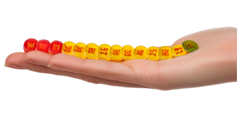 A Person's Hand Holding Dice with Numbers on Transparent Background