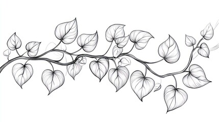 Elegant vine leaves line art, nature design, botanical illustration